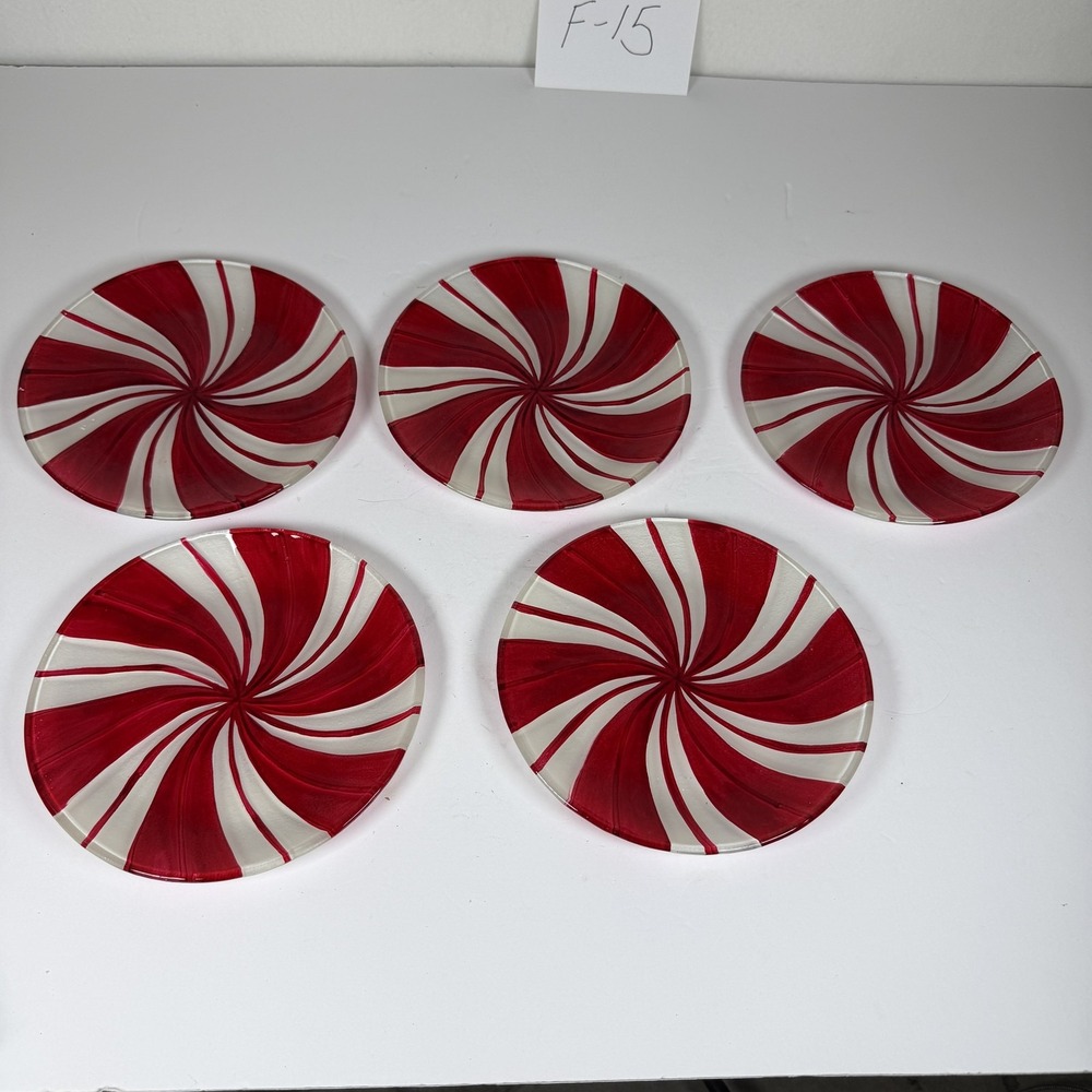 Set of 5 Peppermint Swirl Glass Plates 6" Holiday Dinnerware F-15